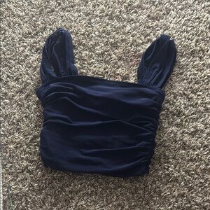 SHEIN Blue Ruched Bustier Crop Tank Top